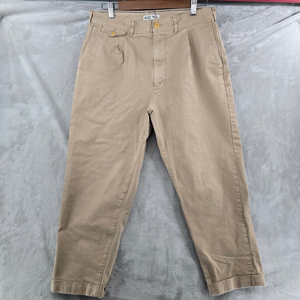 Alex Mill Pleated Chino Pants Mens 32 Khaki Tan Cuffed Twill Trousers